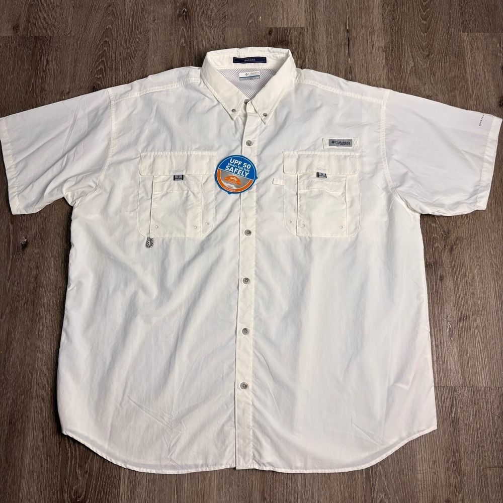 COLUMBIA PFG Bahama II Button Front XXL Shirt  White Outdoor UPF 40 NEW